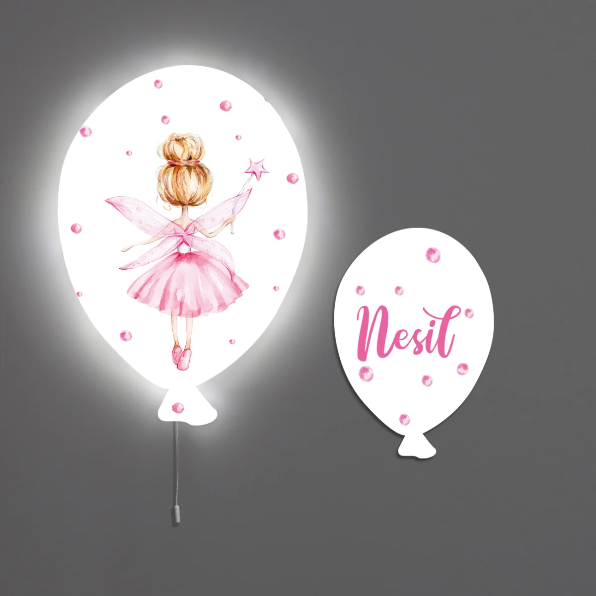Peri Kız Balon Avize | Beyaz pembe baloncuklar, sihirli yıldız Desenli