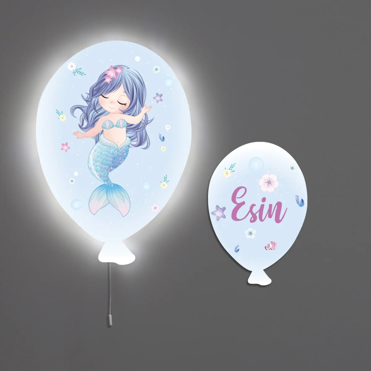 Denizkızı Balon Avize | Mavi Deniz canlıları, yıldızlar Desenli