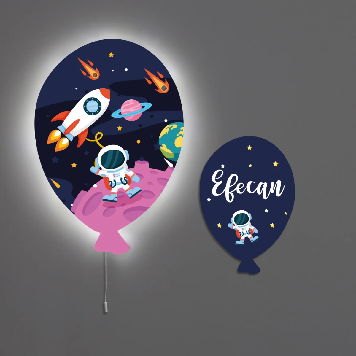 Uzay Balon Avize | Mavi yıldız, gezegen Desenli