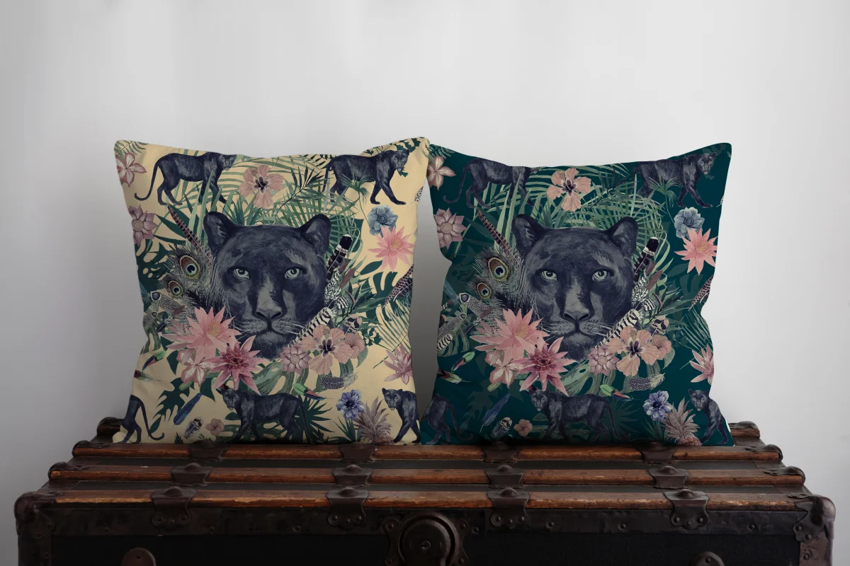 Hayvanlar ve araçlar İkili Kırlent | Beyaz Bulutlar, yıldızlar Desenli