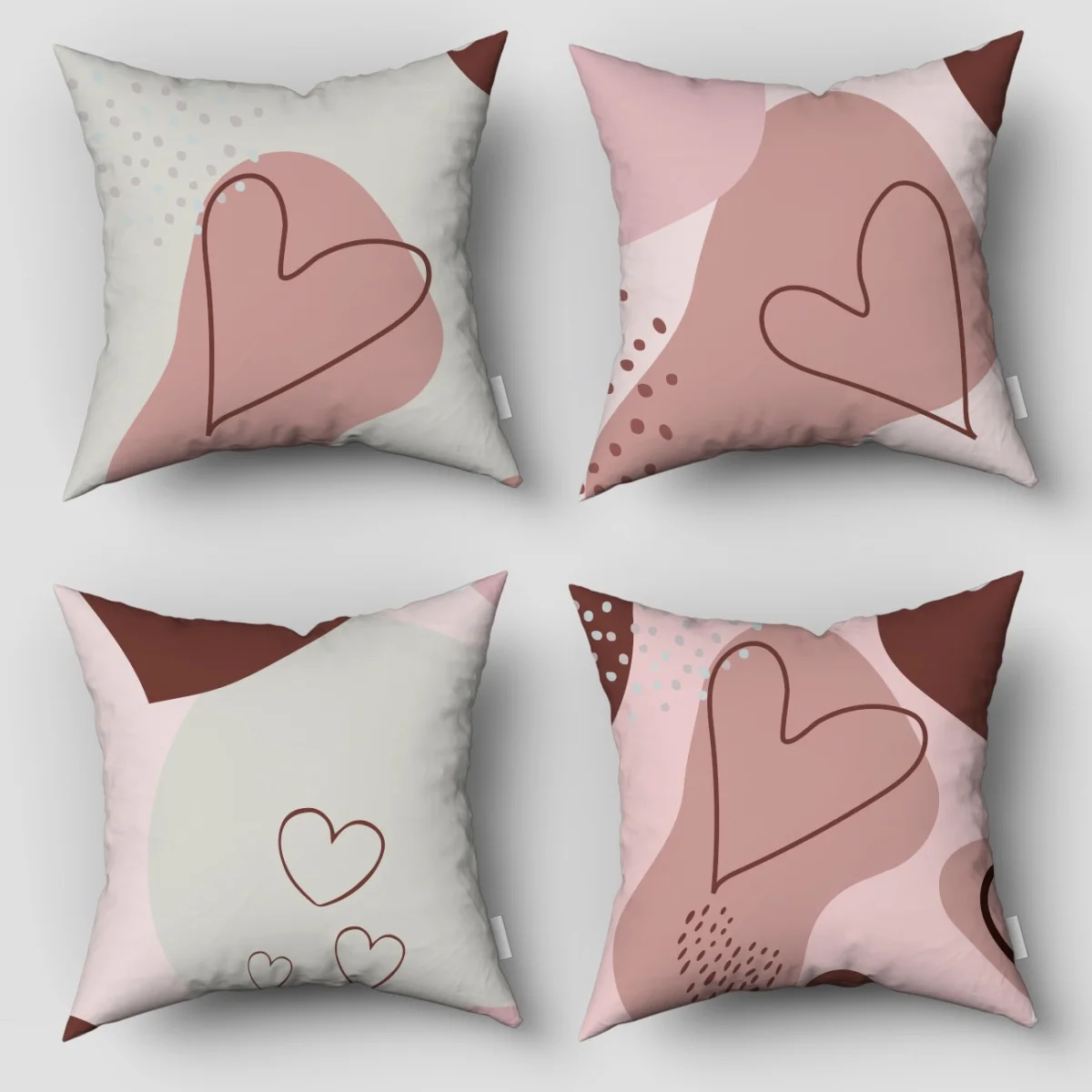 Kalpler 4lü Kırlent | Pembe Soyut şekiller ve puantiyeler Desenli