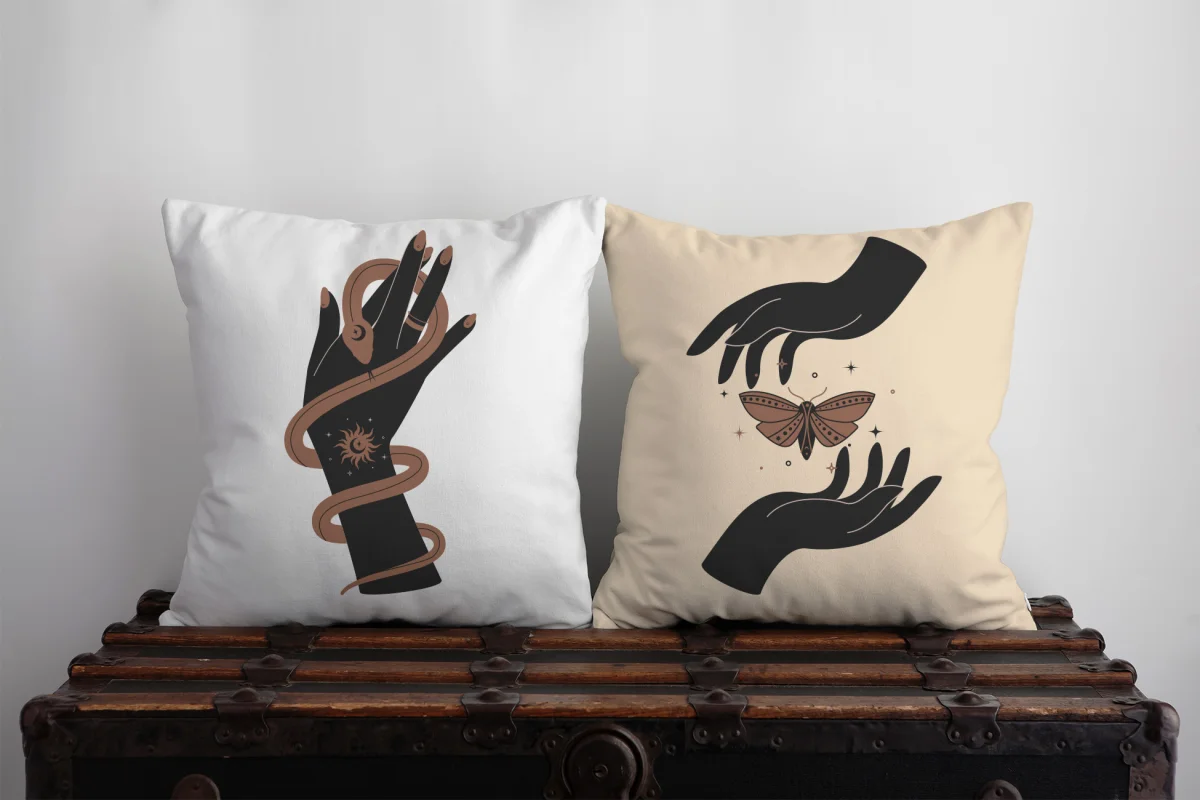 Arabalar İkili Kırlent | Gri güneş, bulutlar Desenli