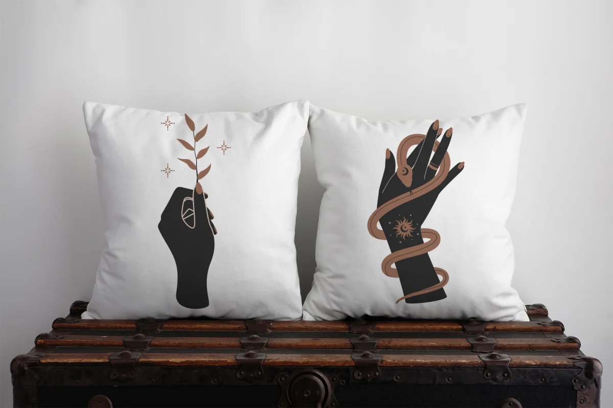 Tavşan İkili Kırlent | Beyaz ay, yıldızlar Desenli