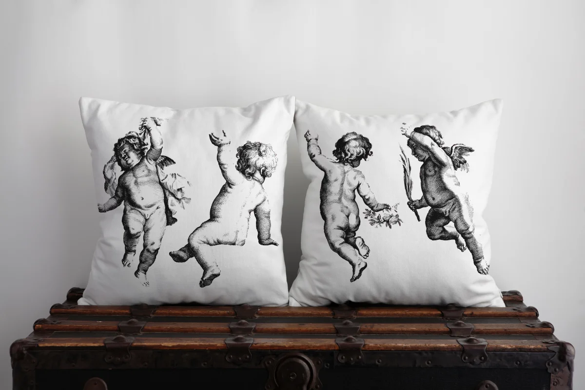 Ayılar İkili Kırlent | Beyaz çizgili, kalpler Desenli