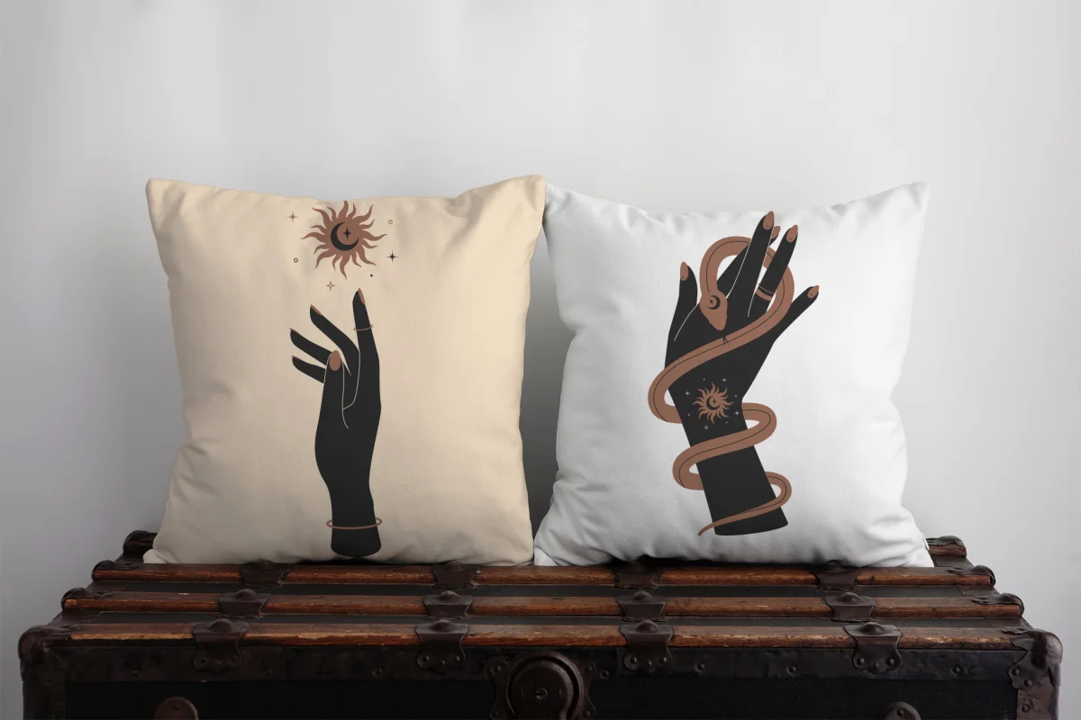 Balerinler İkili Kırlent | Beyaz Güller, flama Desenli