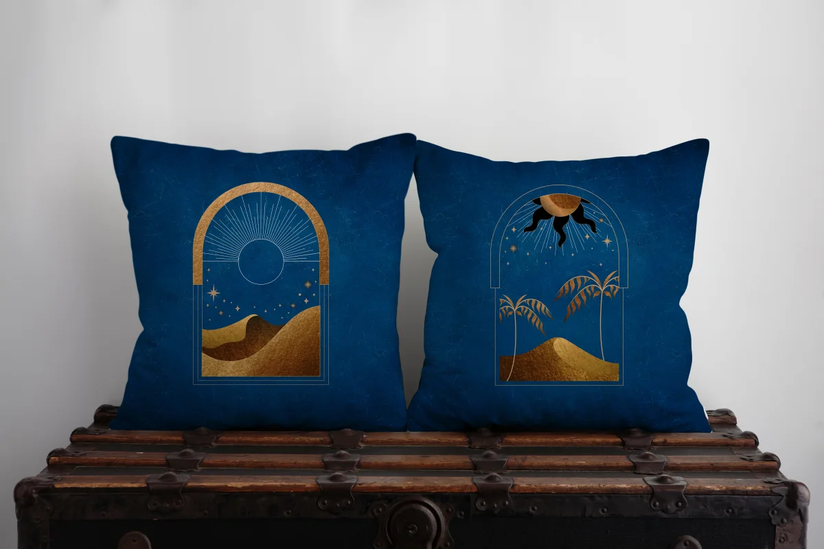 Balerin ve Kuğu İkili Kırlent | Beyaz Altın yıldızlar, kalpler Desenli