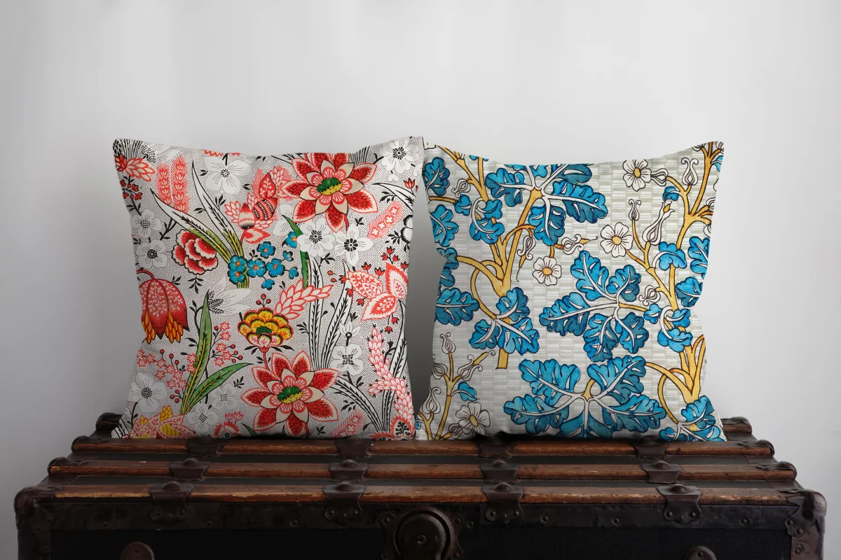 Balonlar İkili Kırlent | Mavi bulut, dağ Desenli