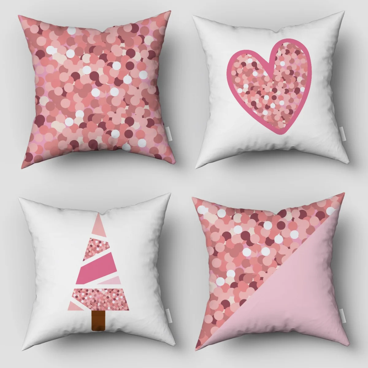 Modern geometrik parıltı 4lü Kırlent | Beyaz parıltılı noktalar, kalp Desenli