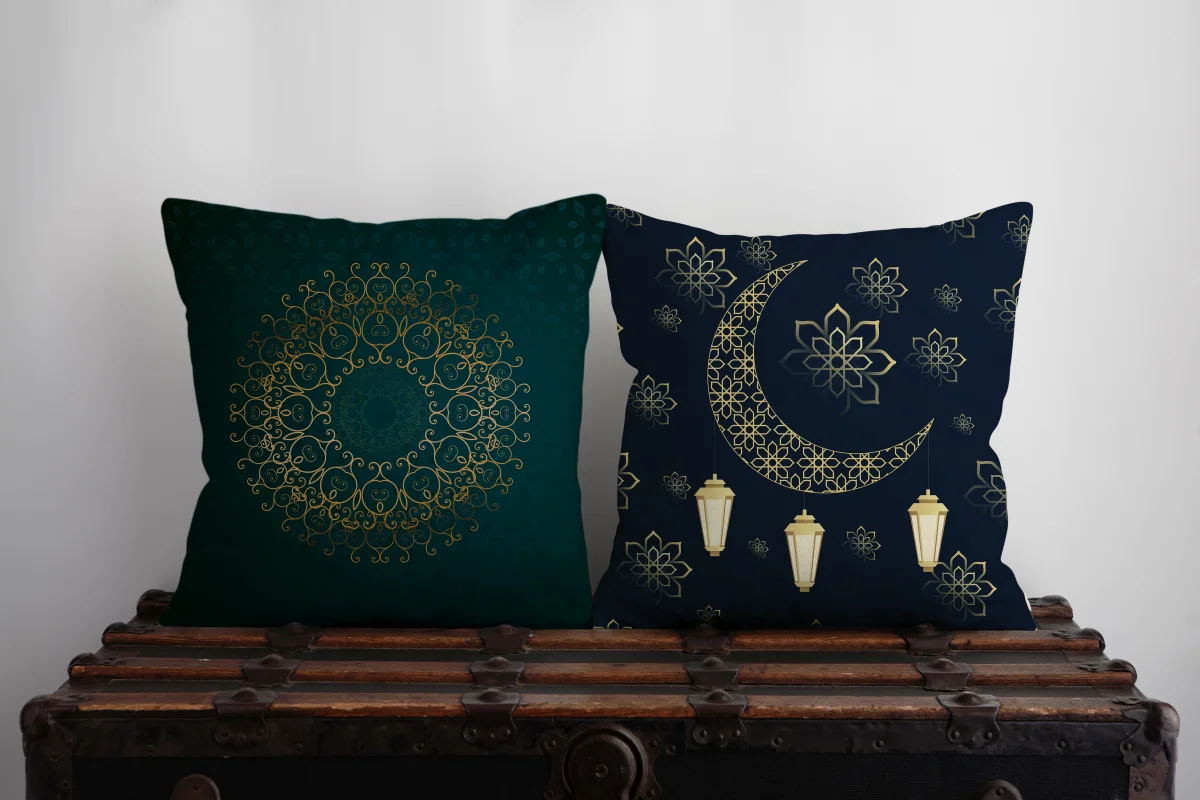 Sıcak Hava Balonları İkili Kırlent | Gri yıldız, bulut Desenli