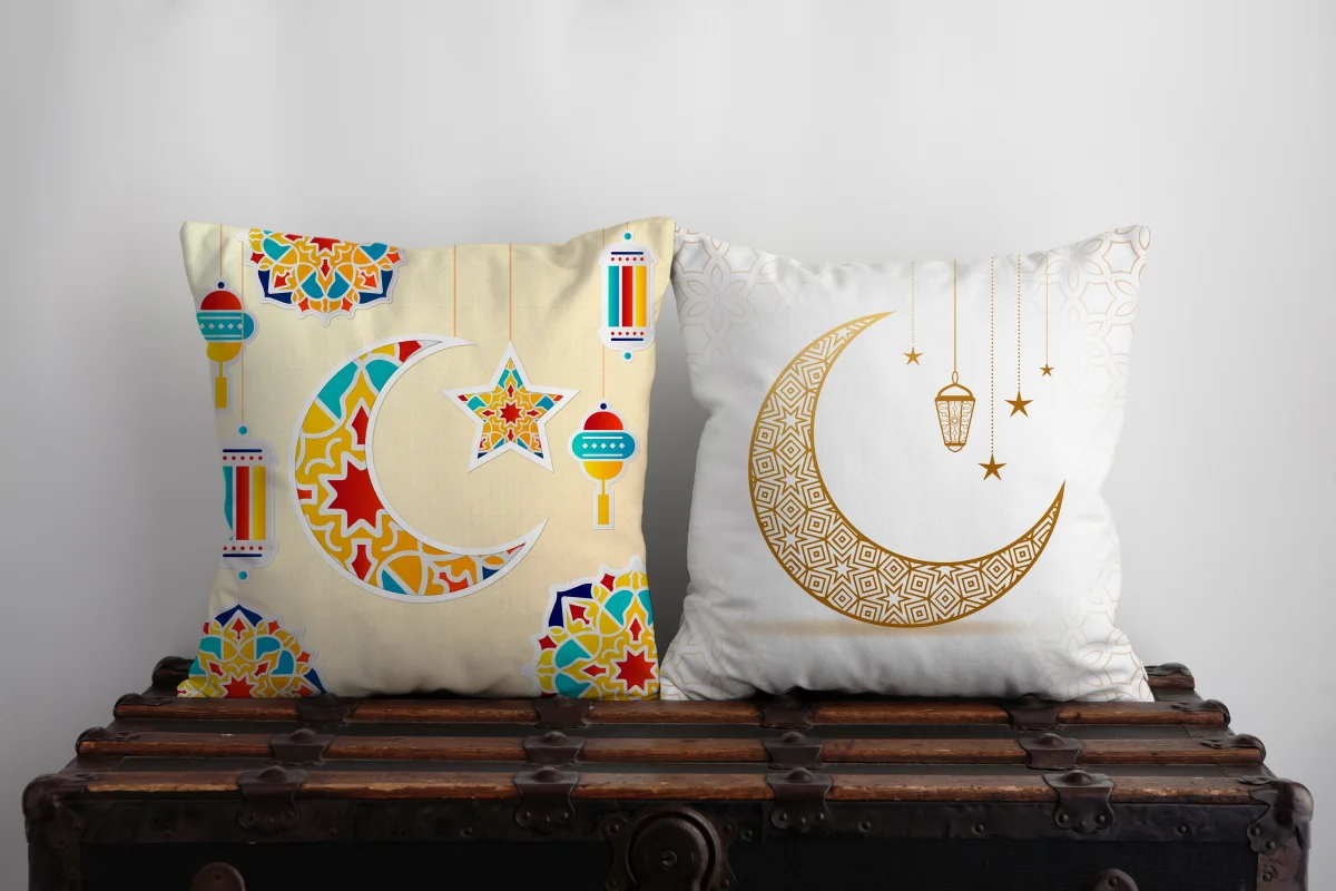 Uçan balina İkili Kırlent | Beyaz Sıcak hava balonu, gökkuşağı Desenli