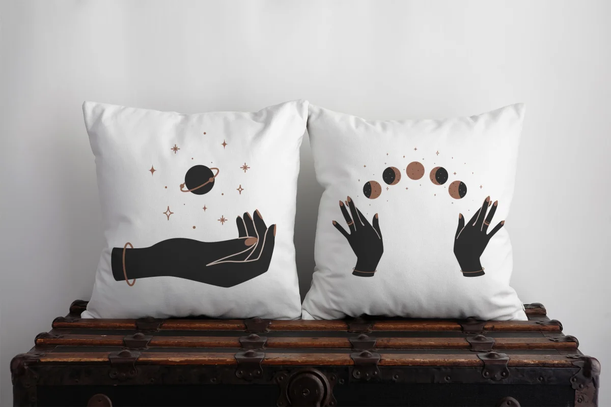 Fil İkili Kırlent | Mavi yıldız, şerit Desenli