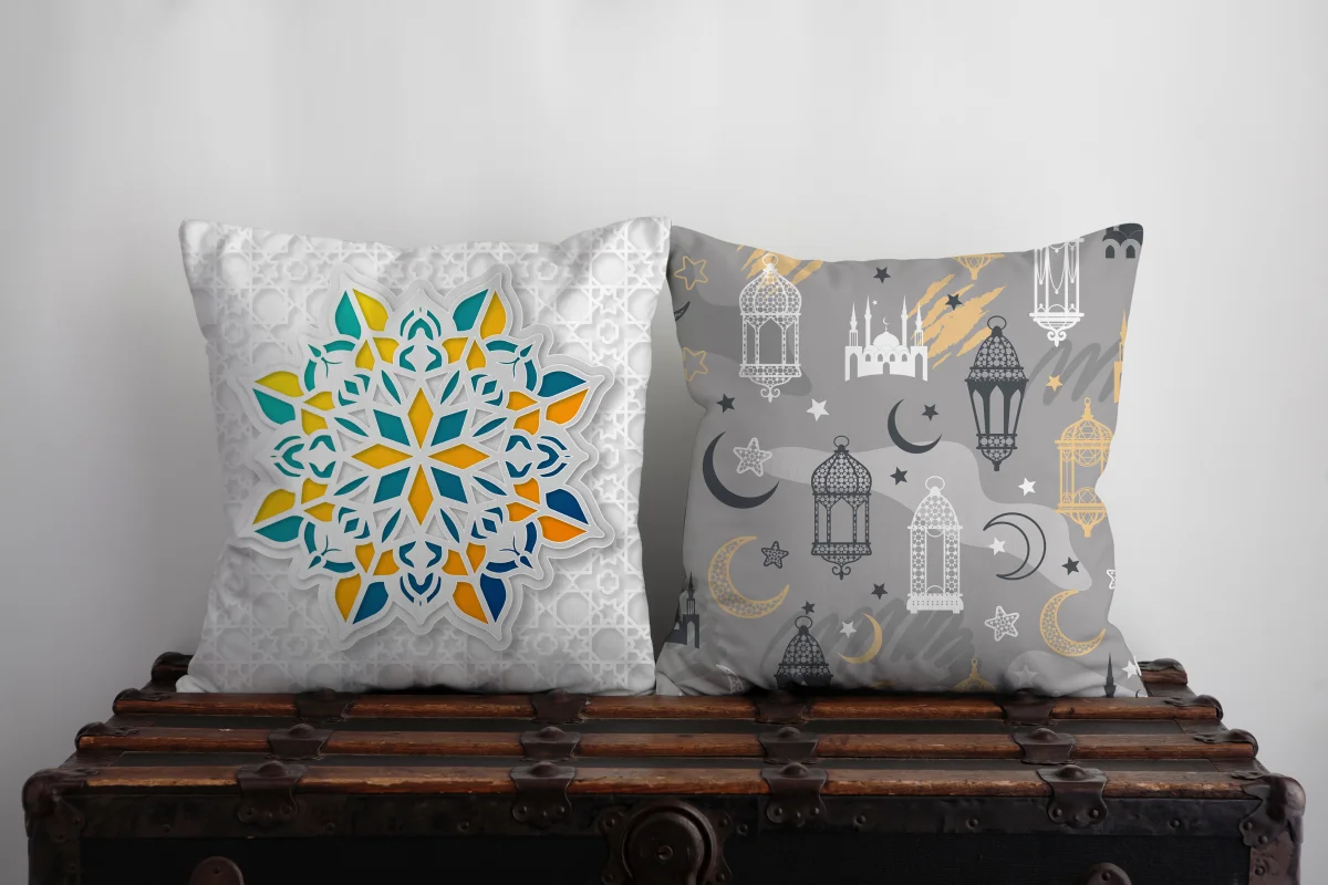 Bulutlar İkili Kırlent | Mavi Gülümseyen yüzlü beyaz bulutlar Desenli