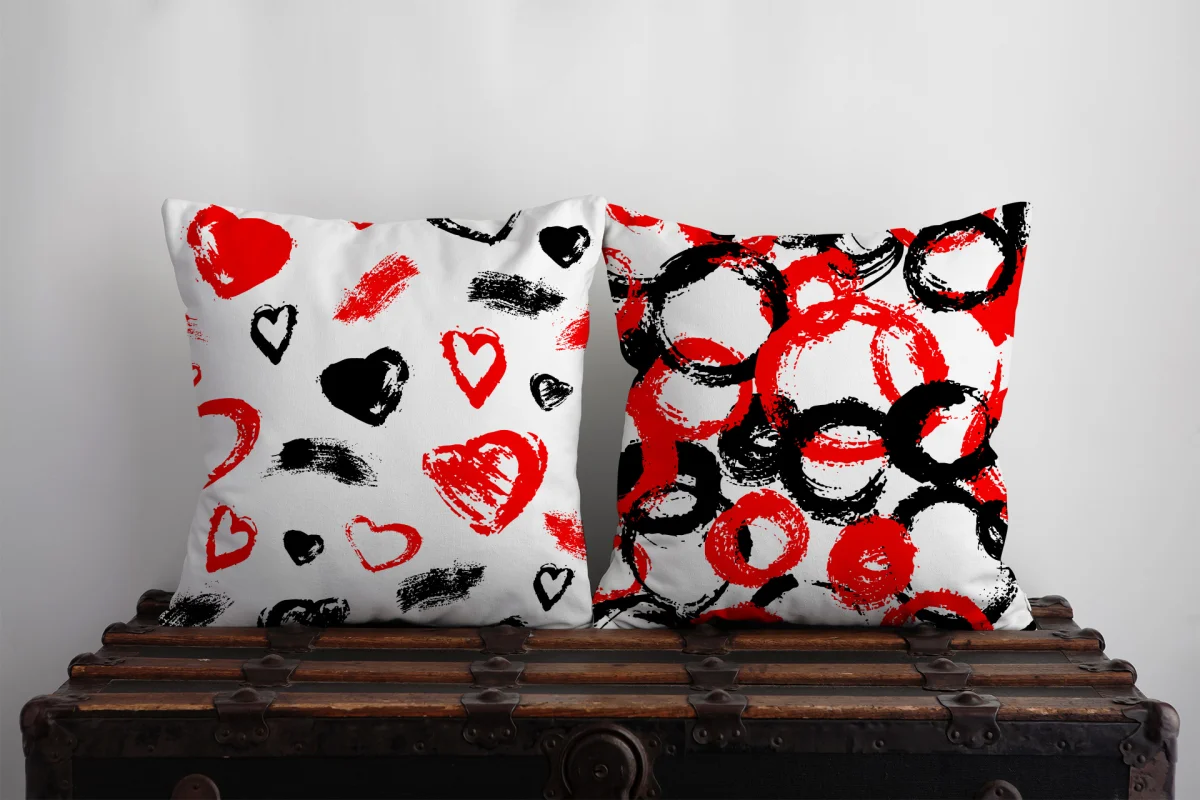 Dinozorlar İkili Kırlent | Açık Mavi Bulutlar, palmiye ağaçları ve yapraklar Desenli