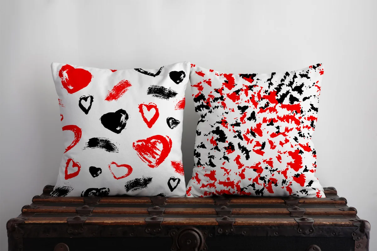 Çiçekli Bahçe İkili Kırlent | Pembe beyaz bulutlar, puantiye Desenli