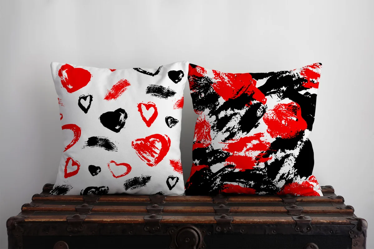 Çiçekler İkili Kırlent | Beyaz Çiçekler, kelebekler Desenli