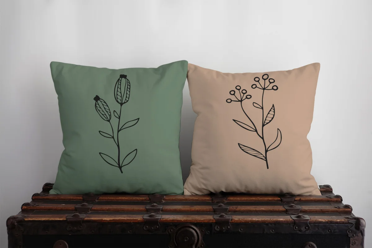 Deniz Kızı İkili Kırlent | Pembe küçük pembe balıklar, mercanlar Desenli