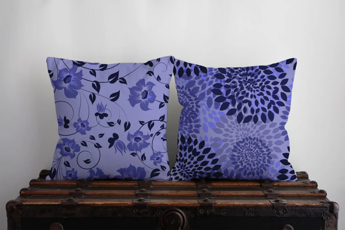 Uzay İkili Kırlent | Pembe yıldızlar, daireler Desenli