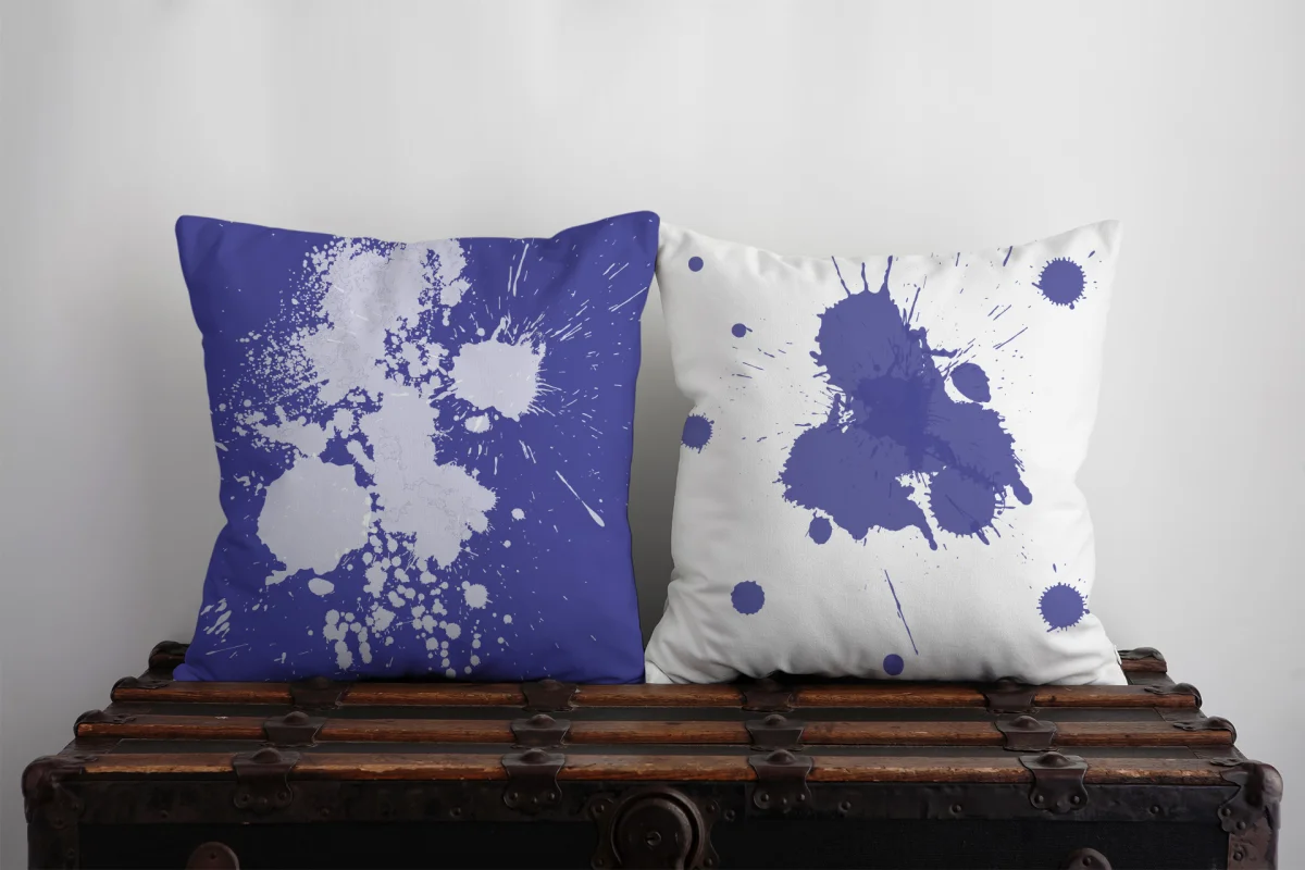 Soyut Sıçramalar İkili Kırlent | Mor Soyut boya / mürekkep sıçramaları deseni Desenli