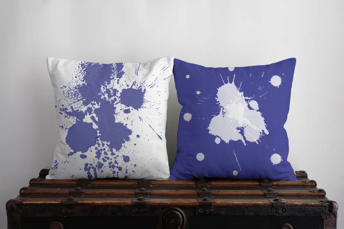 Penguen İkili Kırlent | Mavi Kar taneleri, kar Desenli