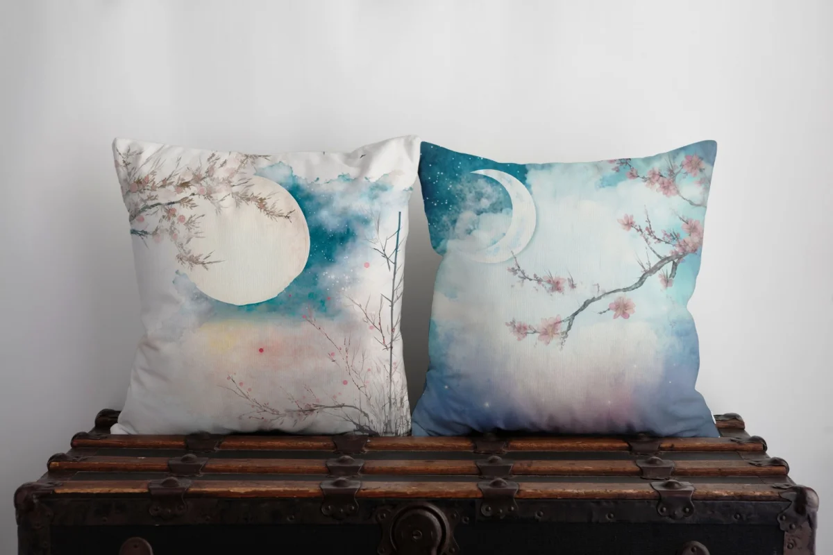 Kedi İkili Kırlent | Pembe Çizgili, puantiye Desenli