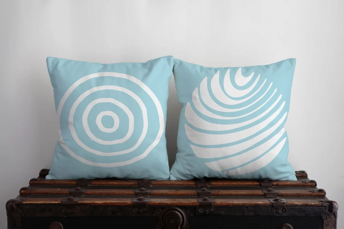 Fil İkili Kırlent | Beyaz yıldız, mavi balon Desenli