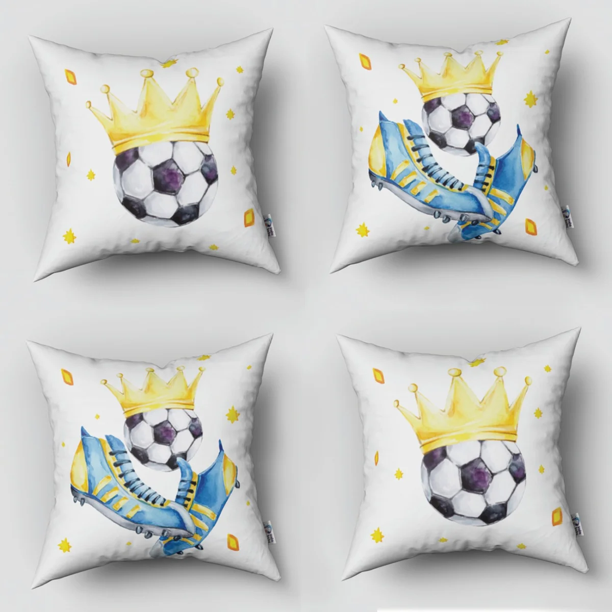Futbol Kral 4lü Kırlent | Beyaz yıldız, elmas şekiller Desenli