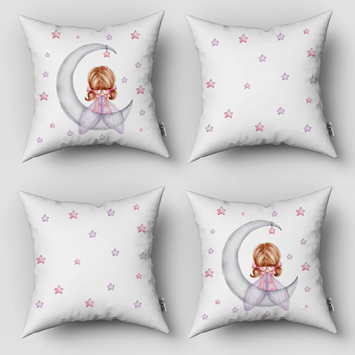 Ay ve peri 4lü Kırlent | Beyaz Yıldızlar Desenli