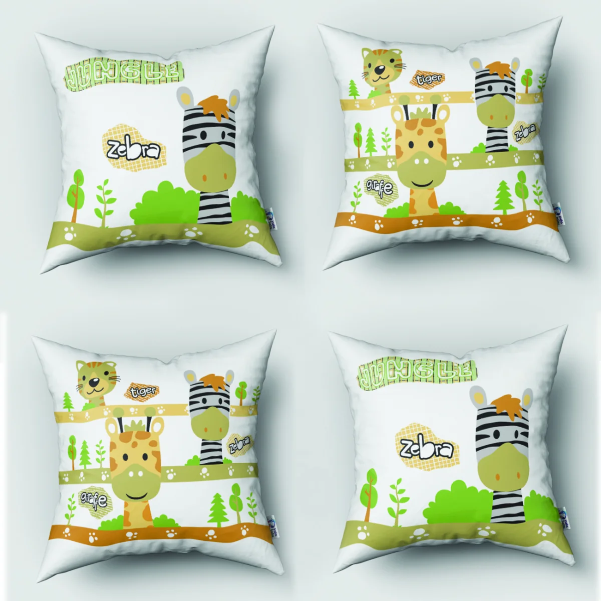 Orman Hayvanları 4lü Kırlent | Beyaz ağaçlar, patiler Desenli