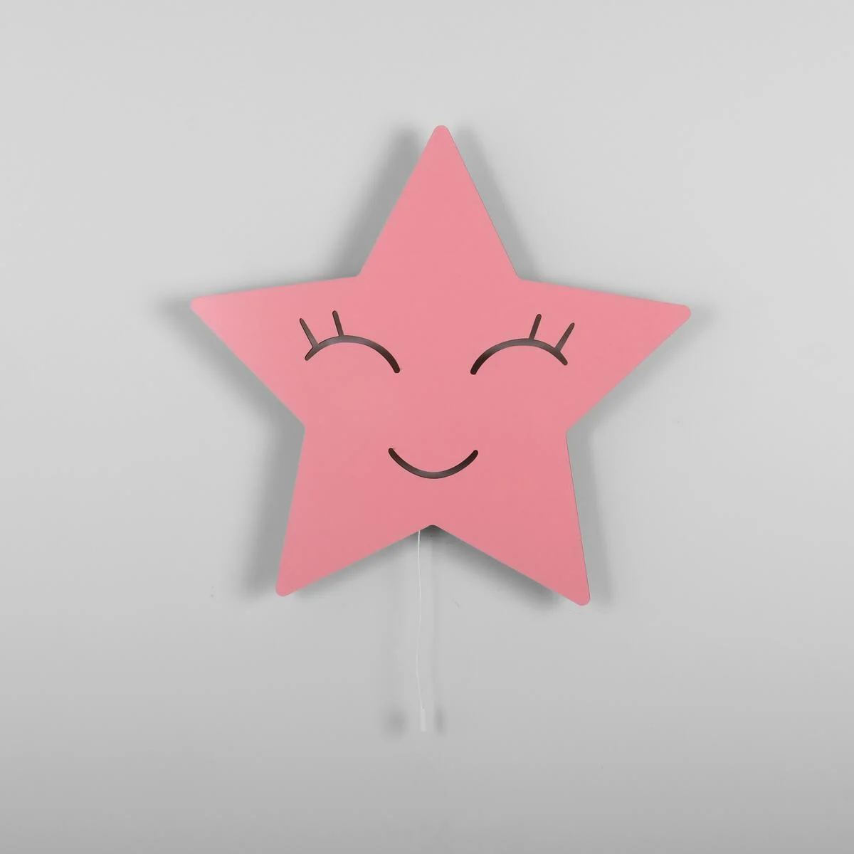 Yıldız Ahşap Avize | Pembe Gülümseyen yüz Desenli