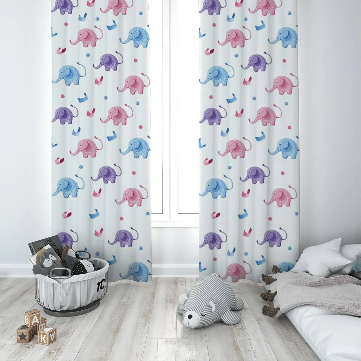 Filler Fon Perde | Beyaz rengarenk noktalar ve geometrik şekiller Desenli