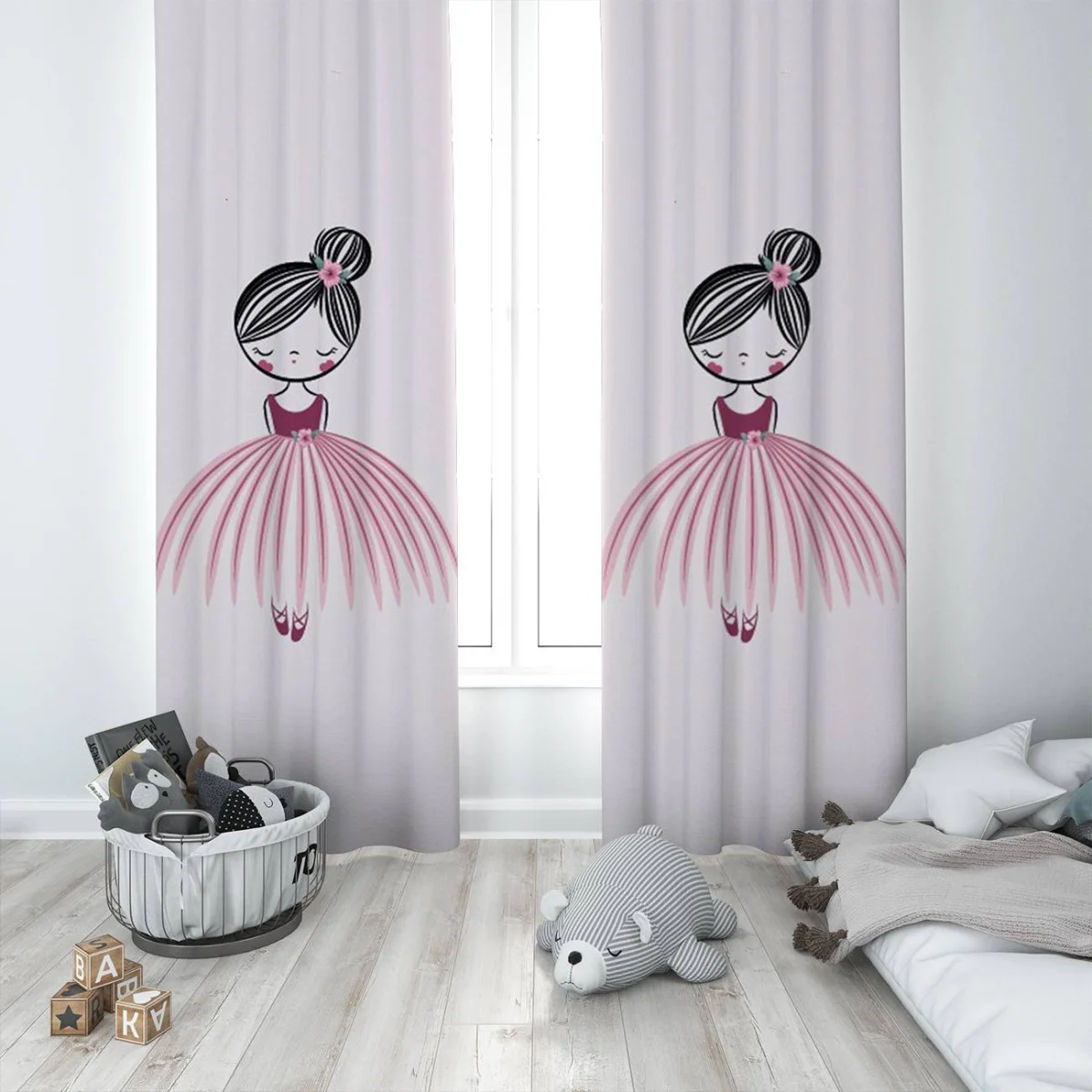 Balerin kız Fon Perde | Açık pembe Pembe çiçek, bale ayakkabıları Desenli