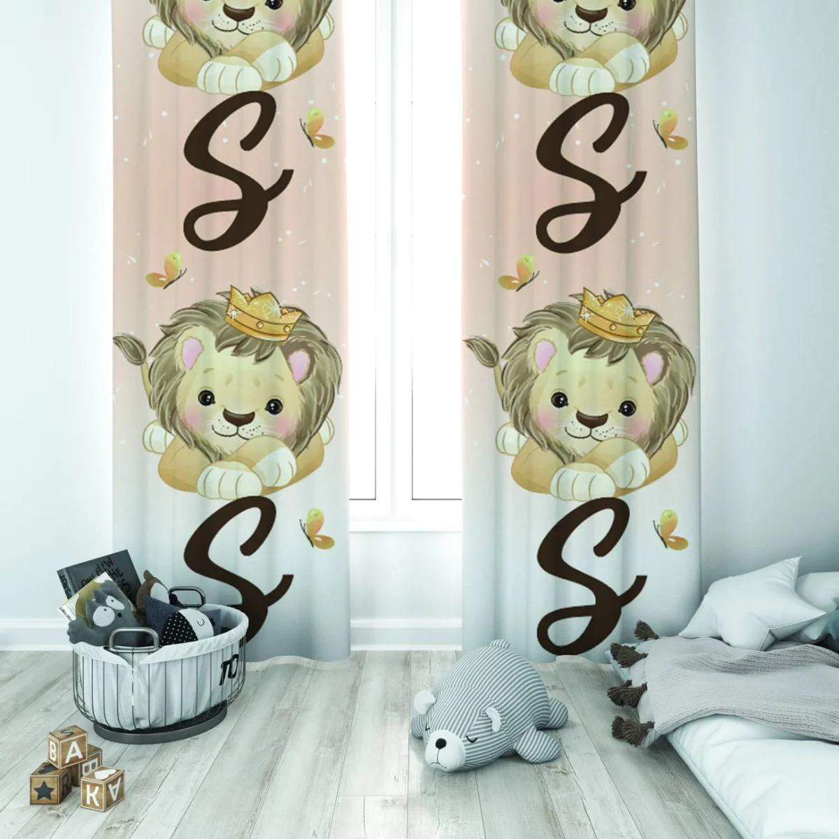 Aslan Fon Perde | Pembe taç, S harfi Desenli