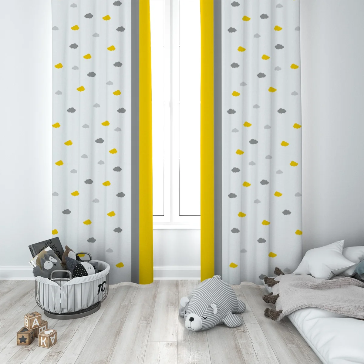 Bulutlar Fon Perde | Sarı beyaz ve gri bulutlar Desenli