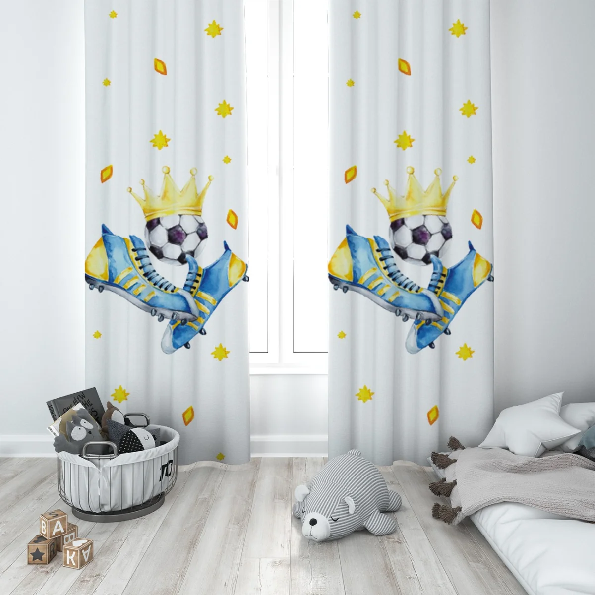Futbol Kral Fon Perde | Beyaz yıldız, elmas şekiller Desenli