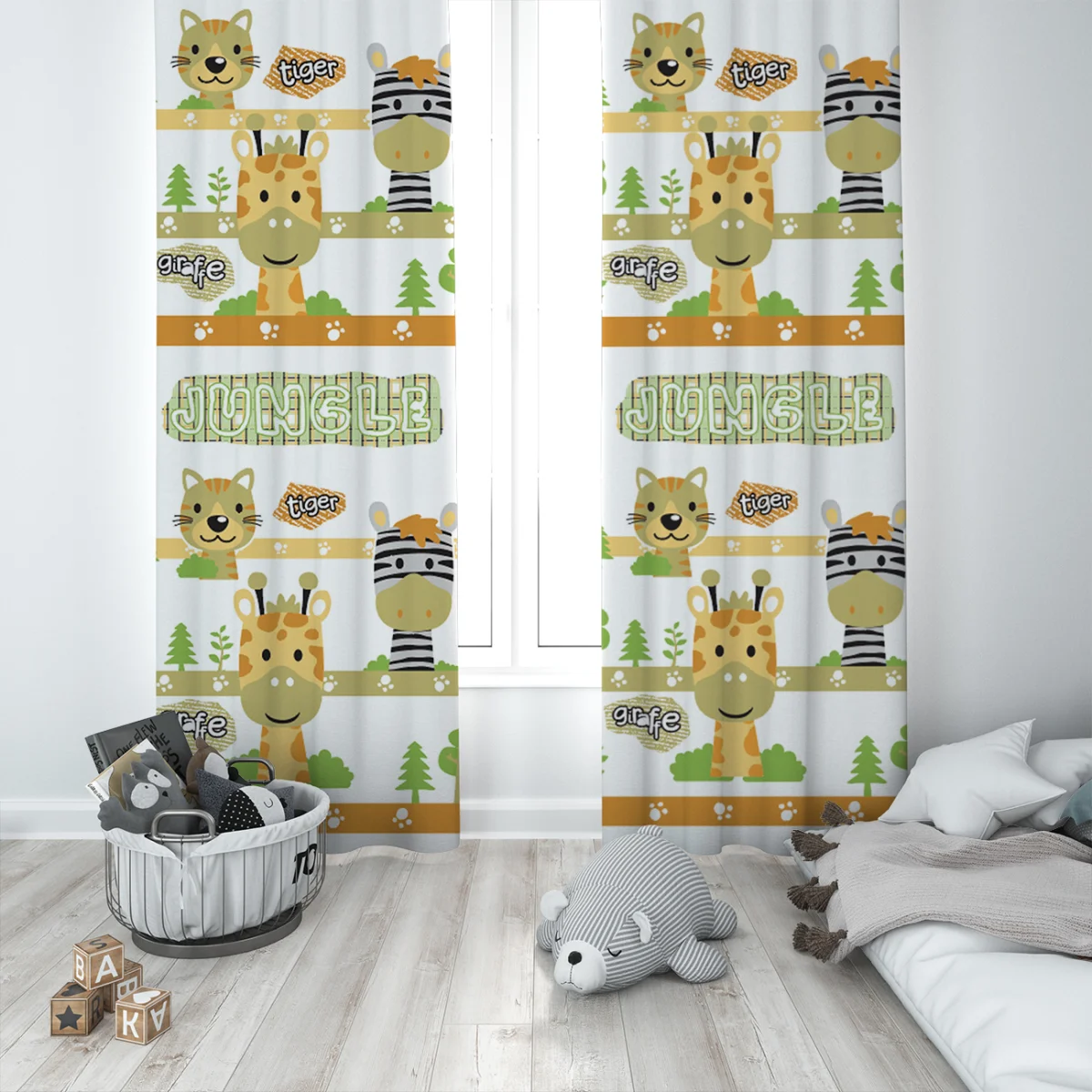 Orman Hayvanları Fon Perde | Beyaz ağaçlar, patiler Desenli