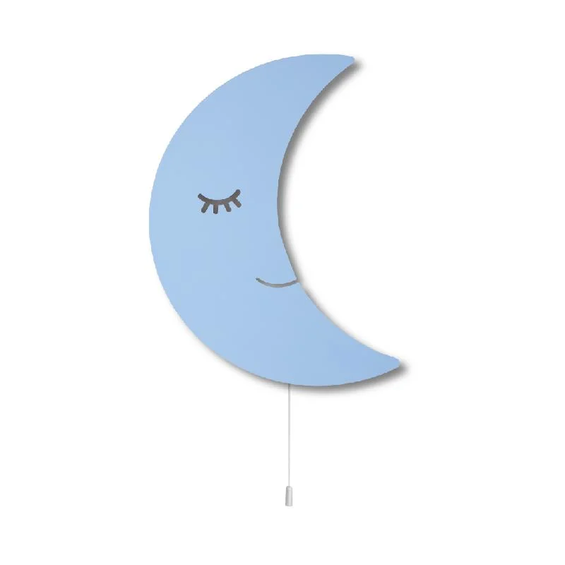 Ay Ahşap Avize | Mavi Uyuyan yüz, çekme ipi Desenli