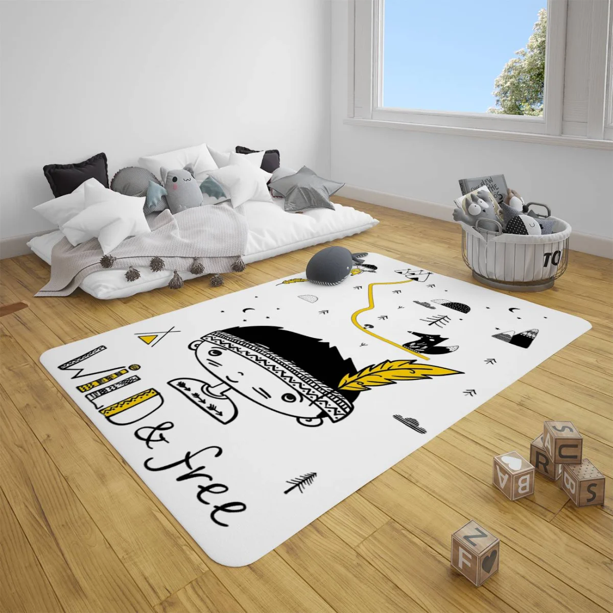 Yerli Çocuk Çocuk Halısı | Beyaz Yıldız, ay Desenli