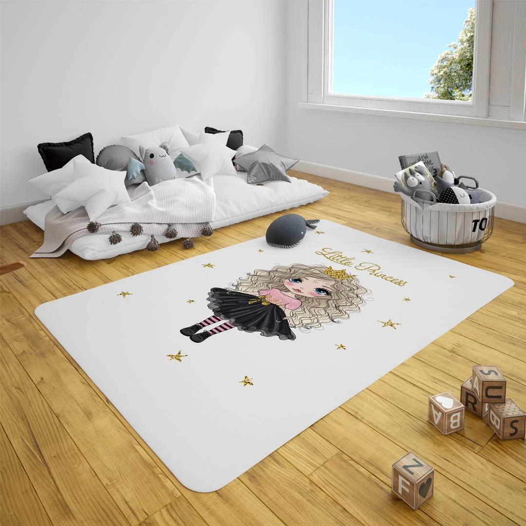 Prenses Çocuk Halısı | Beyaz yıldız Desenli