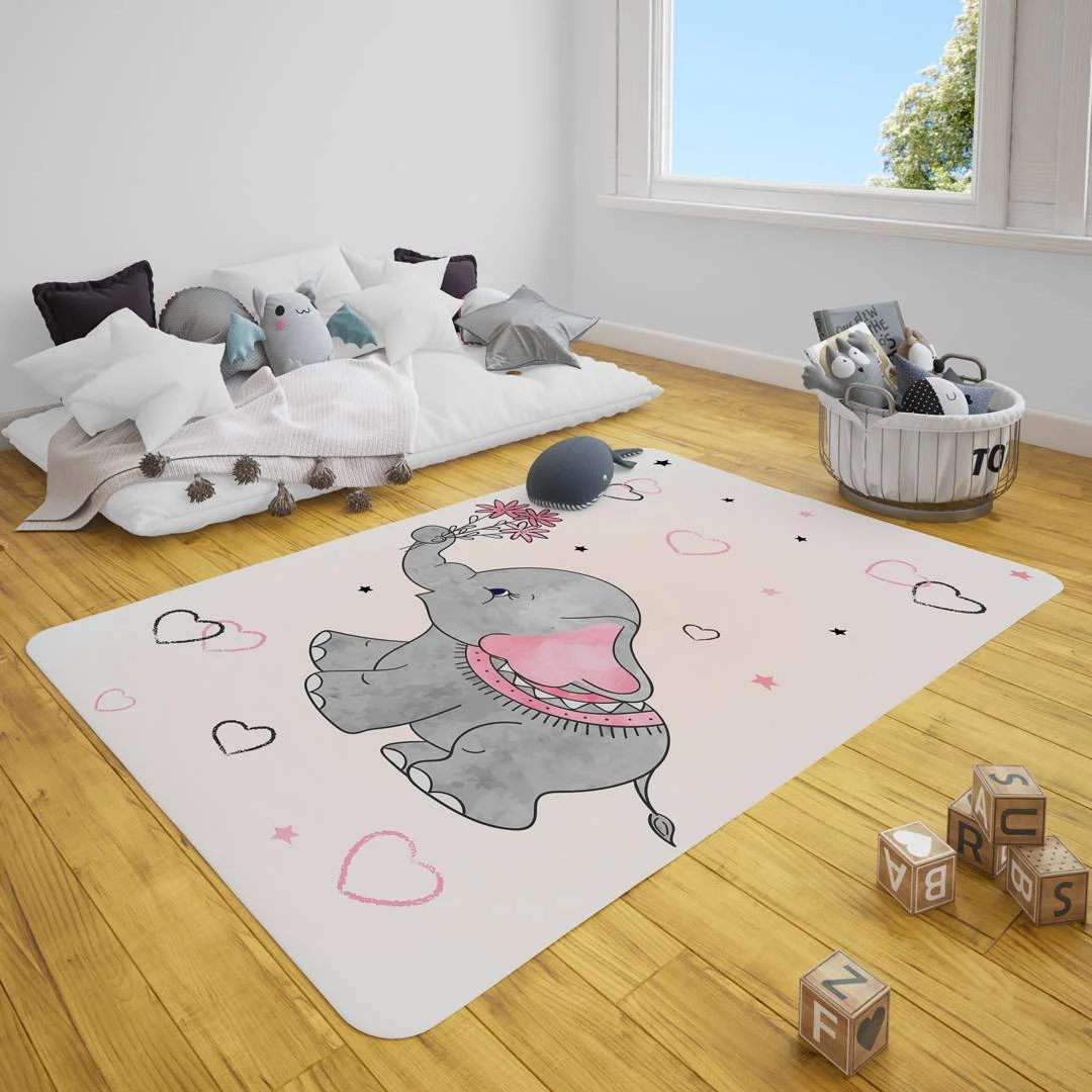 Filler Çocuk Halısı | Pembe Kalpler, yıldızlar Desenli