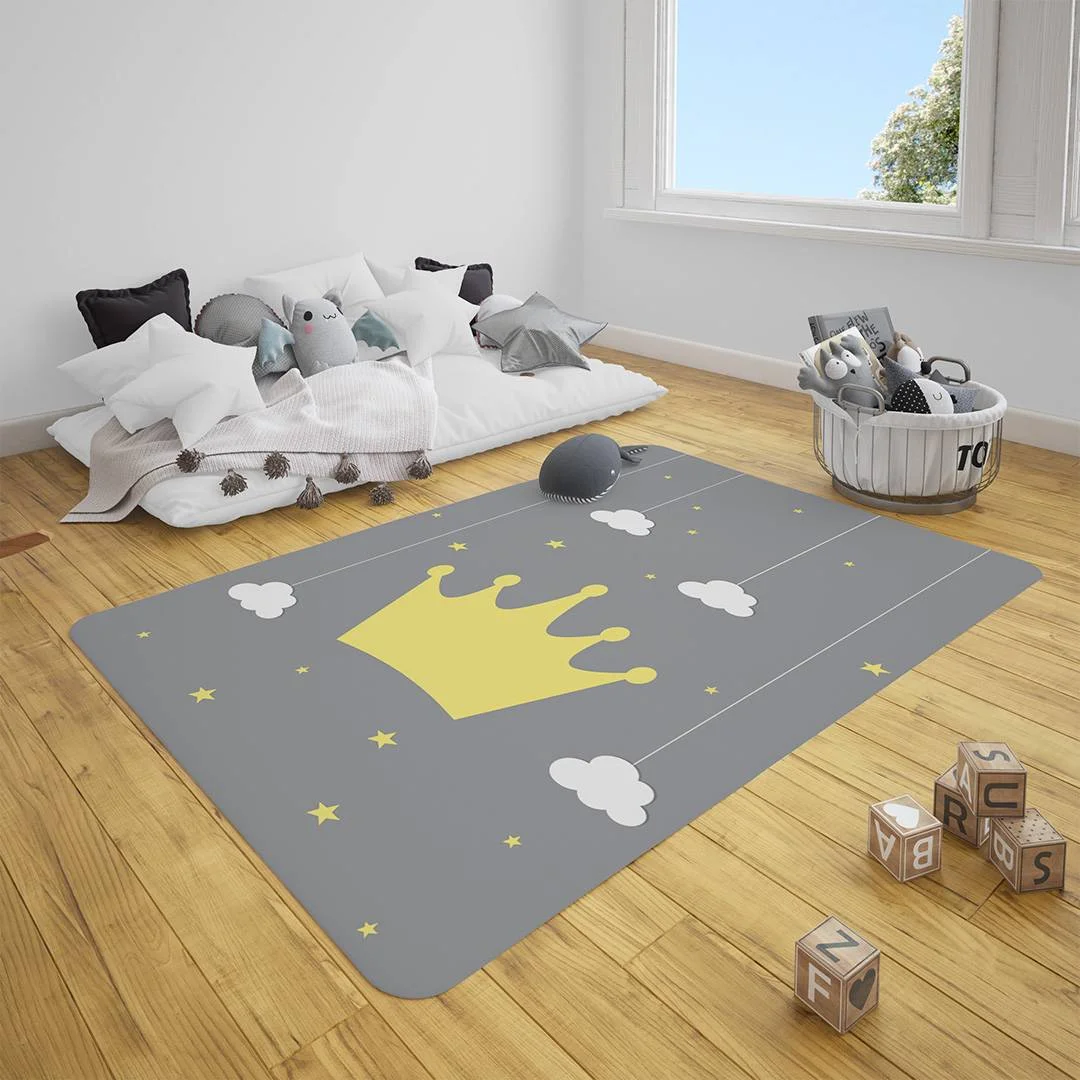 Taç Çocuk Halısı | Gri yıldız, bulut Desenli