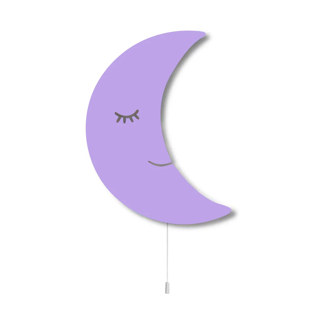 Ay Ahşap Avize | Mor Uyuyan yüz, çekme ipi Desenli