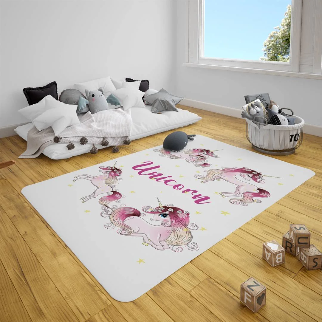Unicorn Çocuk Halısı | Beyaz yıldız Desenli