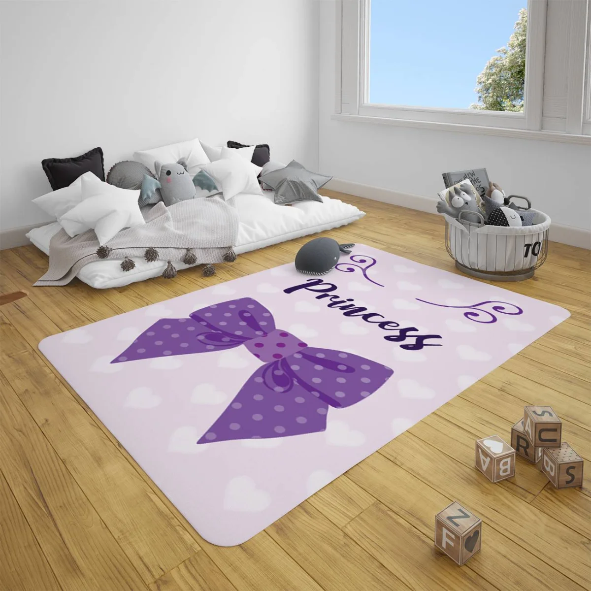 Prenses Çocuk Halısı | Lila Fiyonk, puantiye Desenli