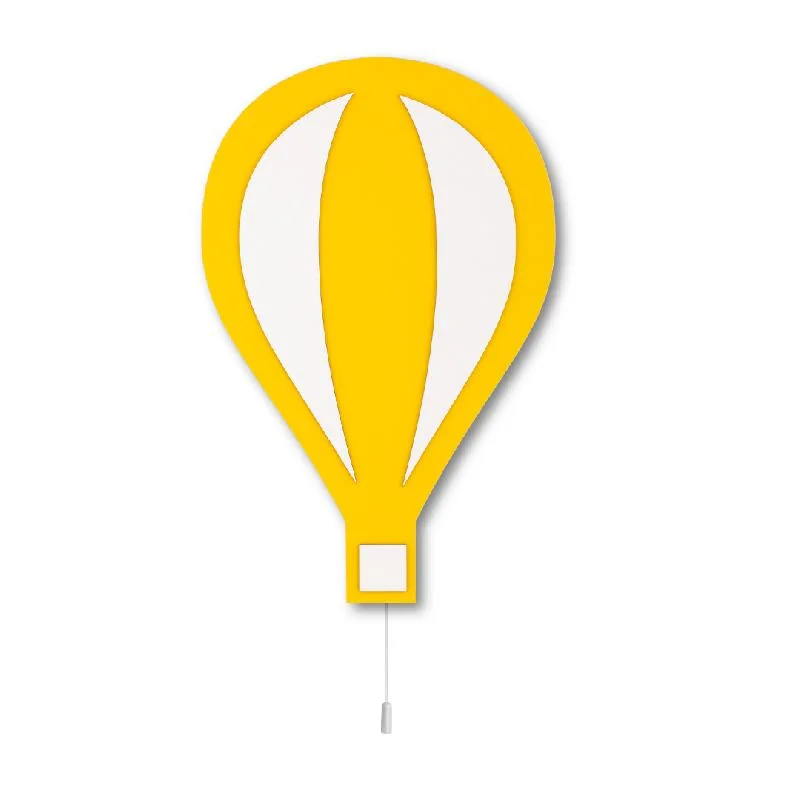 Sıcak Hava Balonu Ahşap Avize | Sarı Beyaz panelli, kare sepetli Desenli