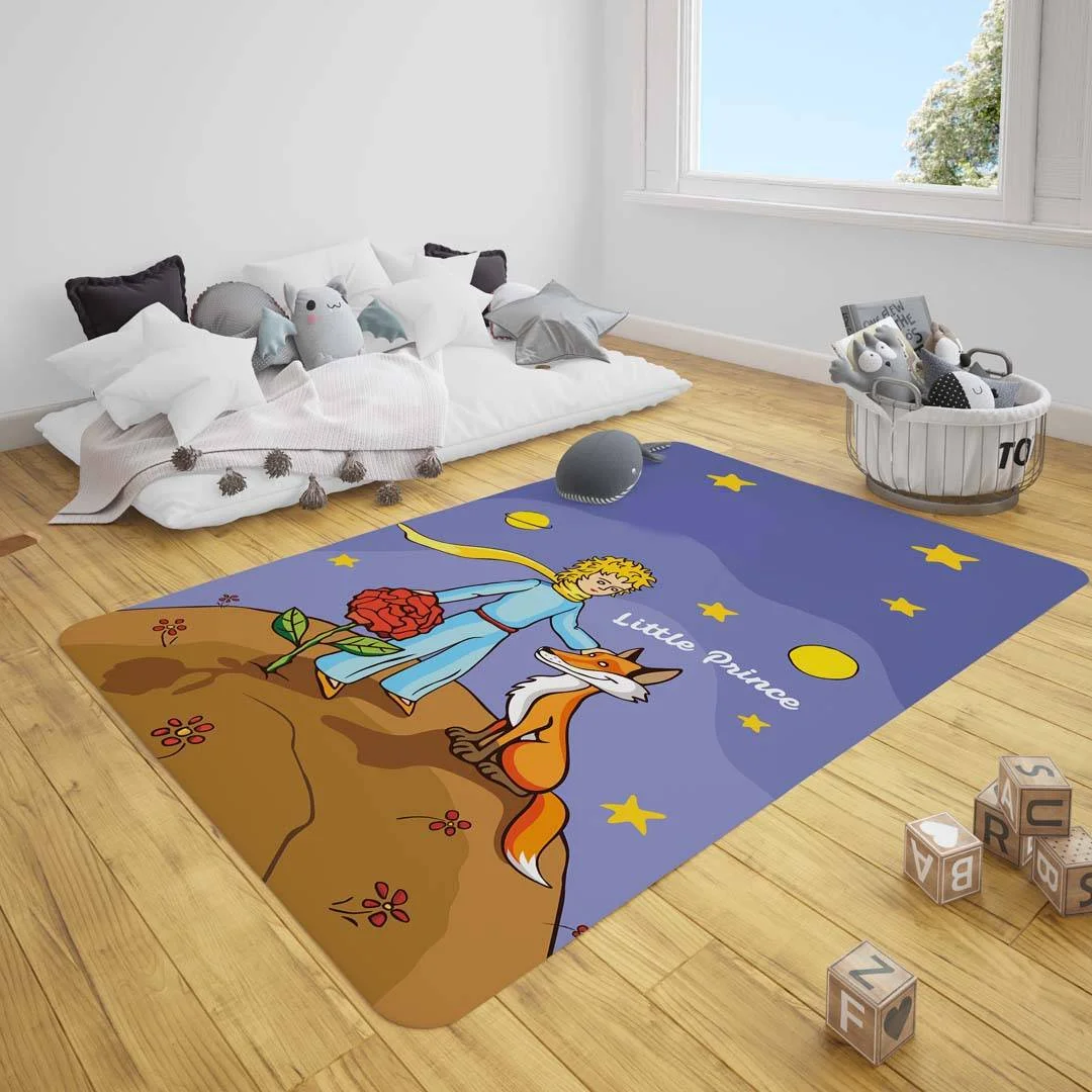 Küçük Prens Çocuk Halısı | Mor yıldız, gezegen Desenli