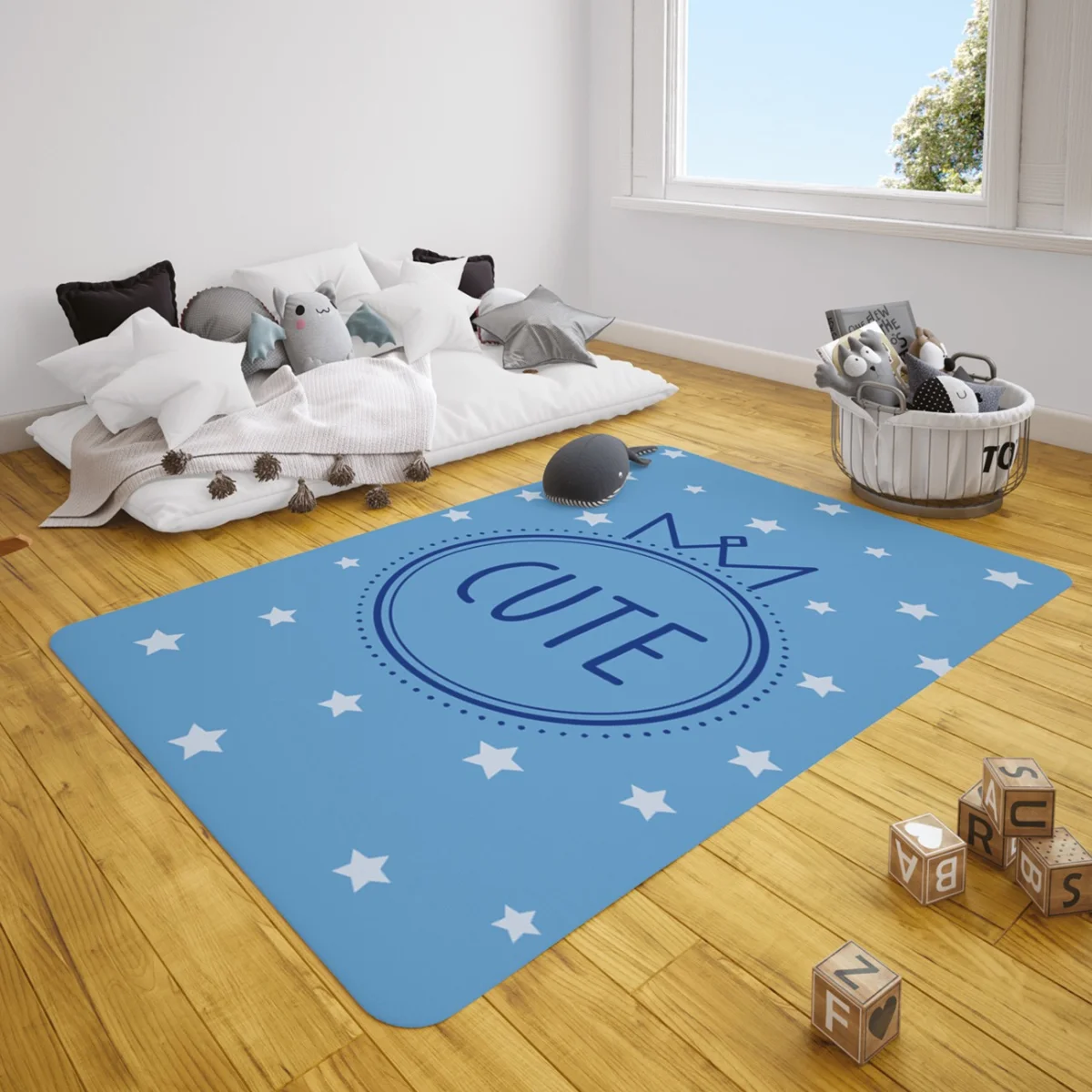 Taç Çocuk Halısı | Mavi yıldızlar, taç Desenli