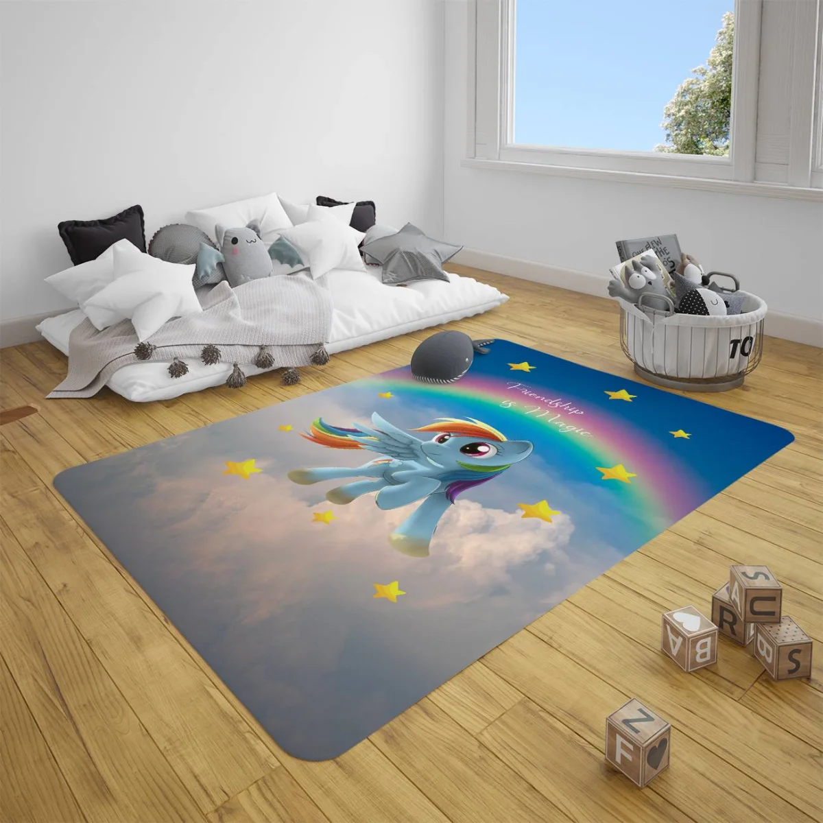 My Little Pony Çocuk Halısı | Mavi gökkuşağı, yıldızlar Desenli