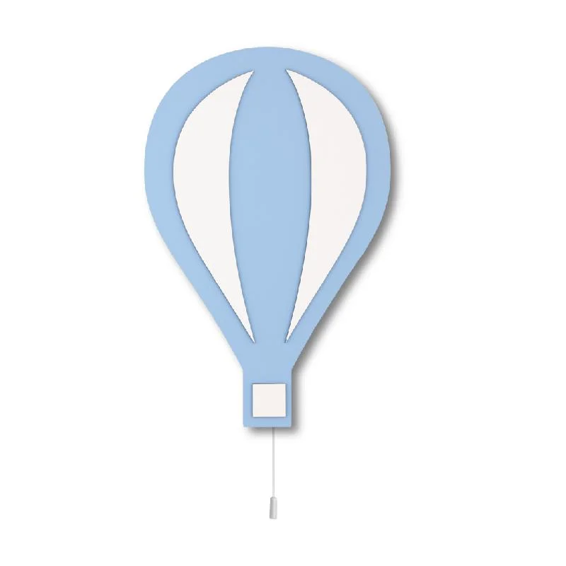 Sıcak Hava Balonu Ahşap Avize | Mavi beyaz dikey şeritler Desenli