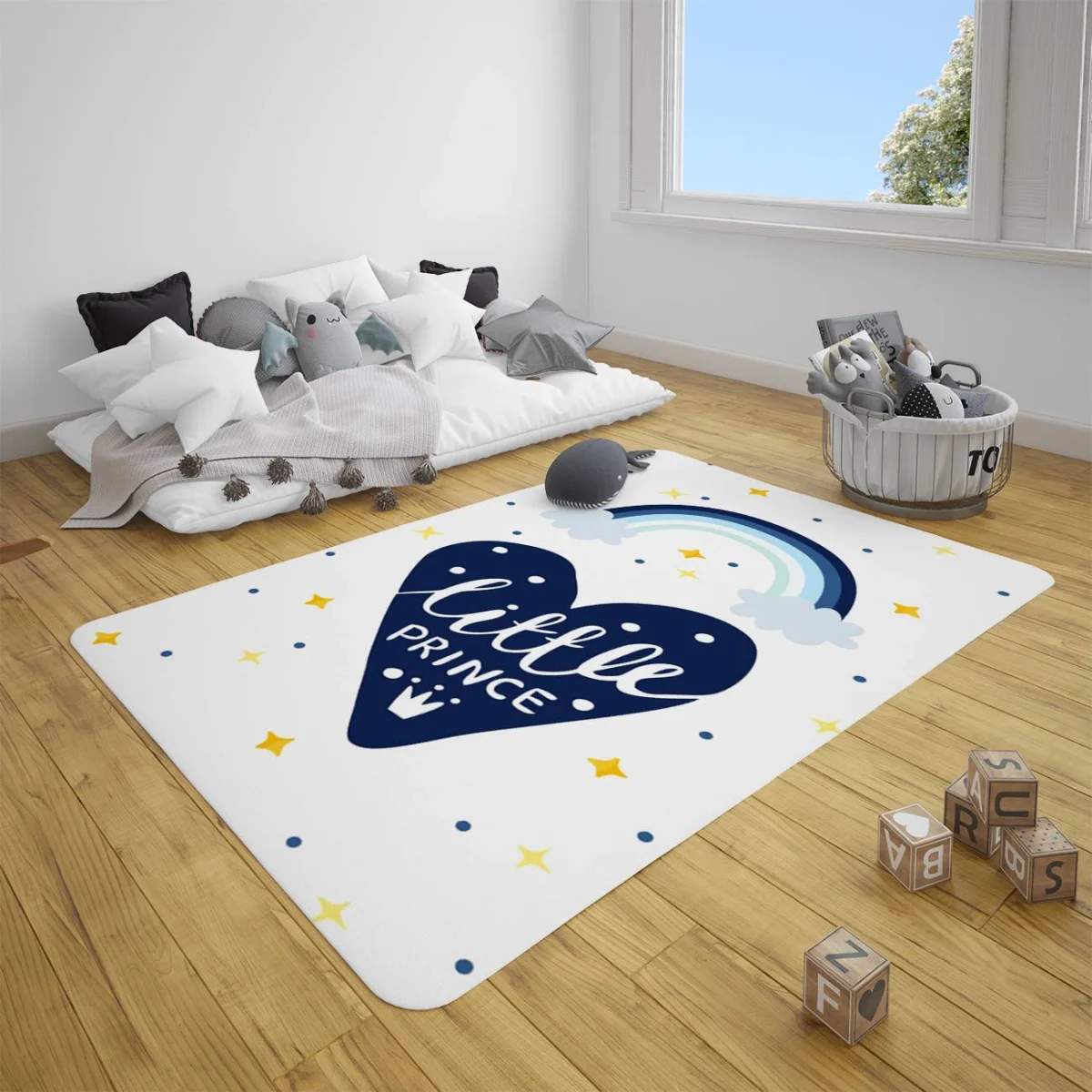 Prens Çocuk Halısı | Beyaz gökkuşağı, bulut Desenli