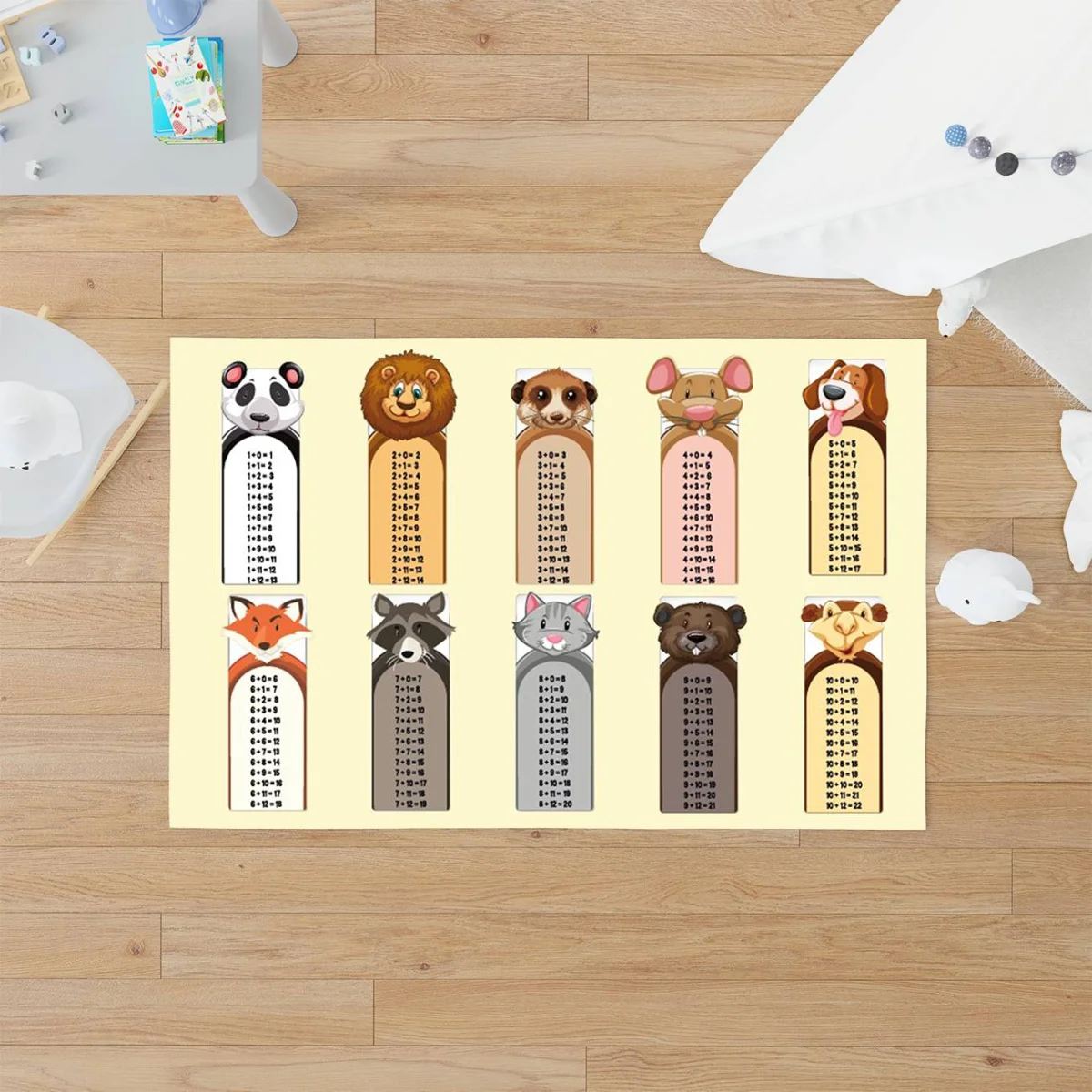 Sevimli hayvanlar Çocuk Halısı | Açık sarı Toplama tabloları, eğitsel Desenli